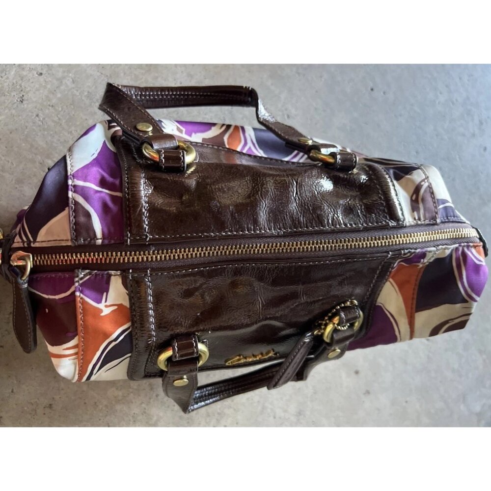 Vintage COACH Ashley Scarf C's Print LARGE Satchel Purse Bag Orange Purple - Picture 13 of 14